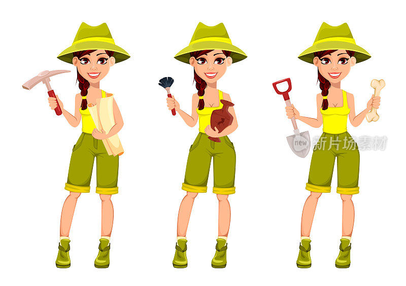 Woman archaeologist. Cute cartoon character